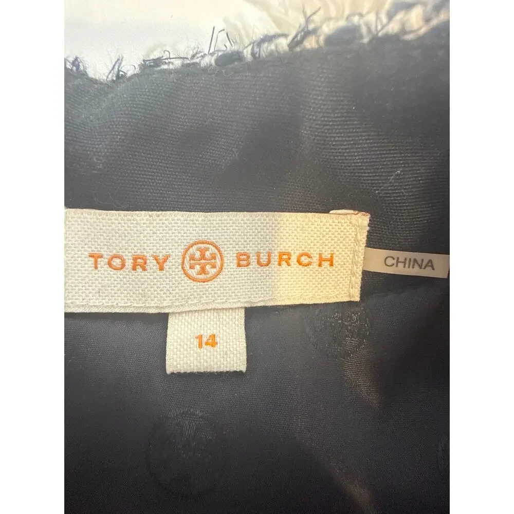 Tory Burch Tweed Sheath Dress Sz 14 Jeweled Trim Short Sleeve